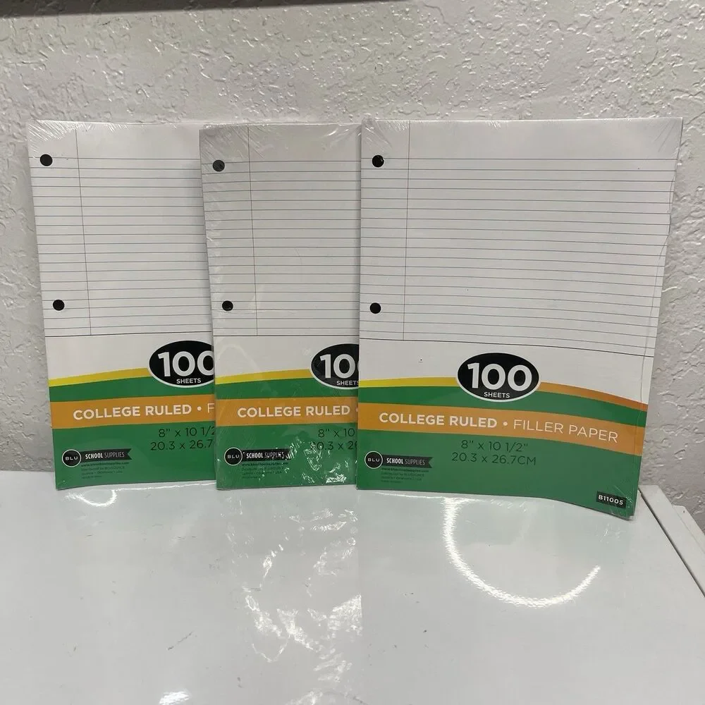 Lot of 7 College Ruled Filler Paper & 1 Wide Ruled Notebook Paper, New